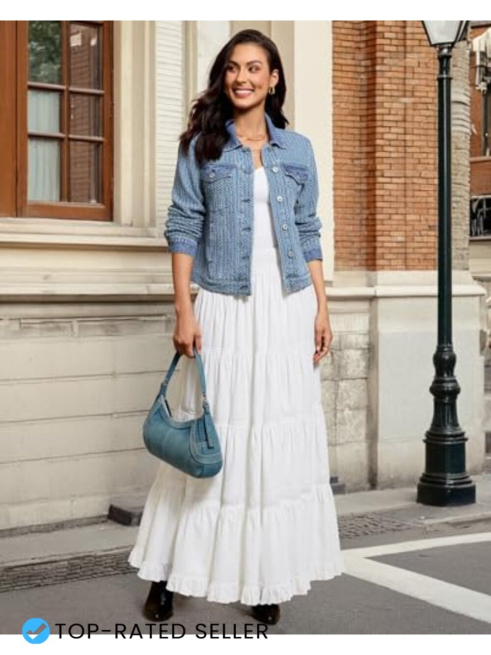 Distressed Button Down Long Sleeve Denim Jacket with Pockets - Picture 5 of 6